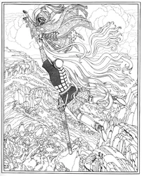 Fuga di Chernomor e Ruslan. Illustrazione al poema Ruslan e Ljudmila di A. Puškin, 1918