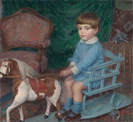 Bambino con un cavallo giocattolo, c. 1925