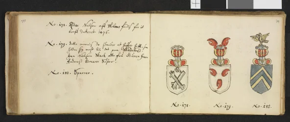 Illustrazione tratta da un archivio privato della Biblioteca nazionale, intitolata Insignia quædam virorum illustrium in Norvegia quodam habitantium, di Iver Nielssøn Hirtzholm