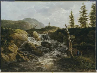 Paesaggio montuoso con cascata, Norvegia