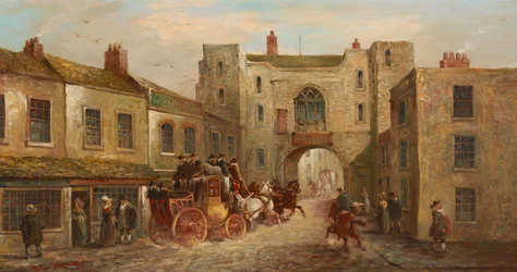 Porta di San Giovanni dal nord con carrozza e cavalli, 1880