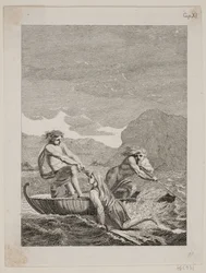 Il naufrago Niels Klim salvato da due Qvamiter in una barca di vimini