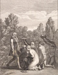 Niels Klim viene omaggiato dai Qvamiti che gli portano doni e si inginocchiano davanti a lui