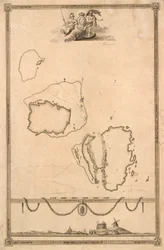 Vignetta del titolo e prospetto per la mappa di Christiansø