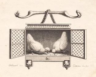 Vignetta raffigurante due galline che beccano il grano