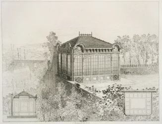 Piani ed elevazione di un padiglione da giardino, c.1880