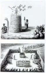 Il rifugio del profeta e Medawisos da un libro di Henry Schoolcraft (1793-1864)