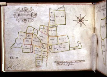 Mappa delle terre di Hornechurch Hall in Essex, di proprietà del New College, Oxford
