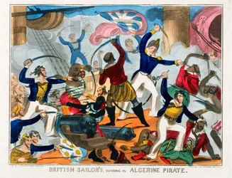 Marinai britannici che abbordano una nave pirata algerina