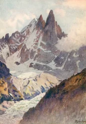 Montenvers e Aiguilles Verte e Dru, JHL (litografia a colori)