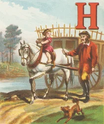 H: H è il cavallo, così elegante e forte; tira il carro del fieno verso il prato