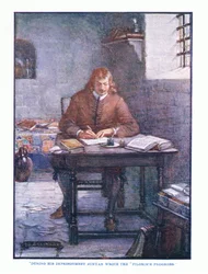 Durante la sua prigionia Bunyan scrisse Il progresso del pellegrino, da Letteratura inglese pub. da T C & EC Jack, c.1920