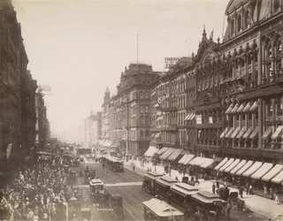 Veduta di State Street verso nord da Madison Street, Chicago, 1890