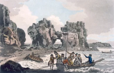 Vista del Castle Rock, dal punto di sbarco su Flat Holmes, da A Picturesque Guide to Bath, Bristol Hot-Wells, the River Avon and the Adjacent Country, pubblicato nel 1793