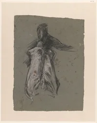 Gambe di una figura piegata in avanti