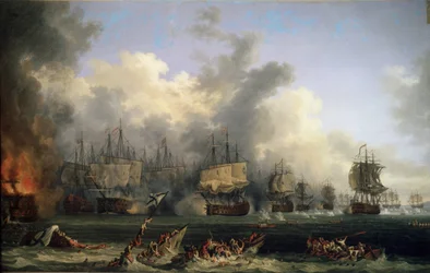 Il naufragio delle navi turche durante la battaglia di Chesma il 5 luglio 1770