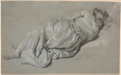 Studio di una donna sdraiata, vista da dietro