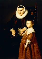 Ritratto di una signora di 80 anni con una ragazza di 6 anni, tre quarti, c.1632-33