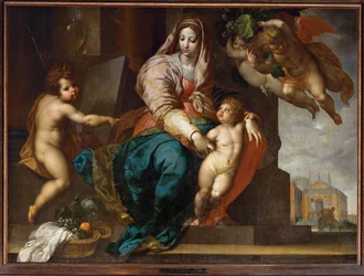 Santa Maria con Gesù bambino, il giovane San Giovanni Battista e gli angeli (dipinto su tela)
