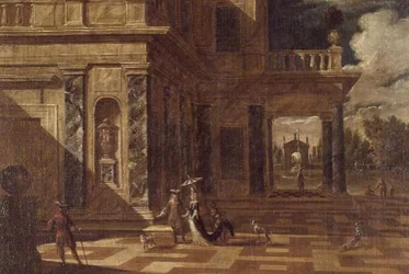 Capricci architettonici con figure eleganti