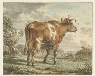 Mucca pezzata rossa in un paesaggio
