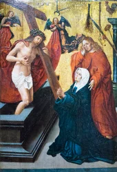 Cristo Risorto con il simbolo della passione appare alla Madonna e a San Giovanni Evangelista