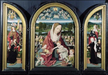 Vergine e Bambino con angeli musicanti e la famiglia Sampsons-Coolen, Trittico, 1500-1525