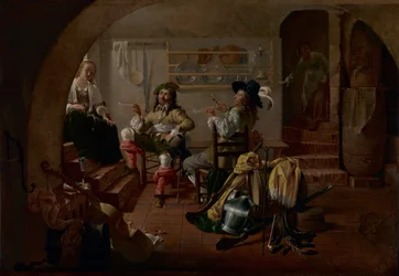 Interno con soldati e donne
