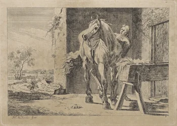 Figura con un cavallo presso una mangiatoia