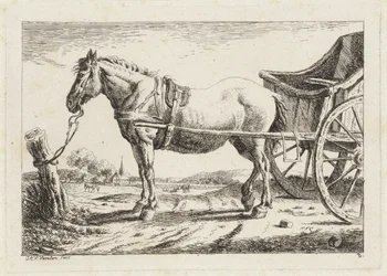 Cavallo in piedi, attaccato a un carro (sei stampe da disegni di vari maestri)