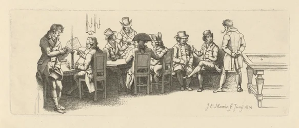Uomini in una caffetteria con una sala da biliardo, 1814