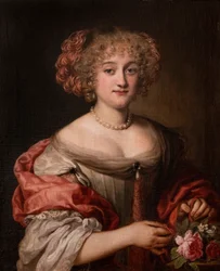 Ritratto di una signora della famiglia Colonna, a mezzo busto, in abito tortora e benda di seta rosa