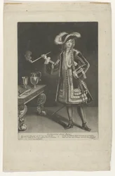 Ritratto del capitano Jan Bart, in piedi con pipa