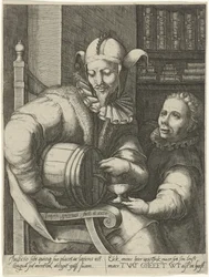 Giullare con botte di vino