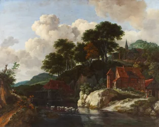 Paesaggio collinare con mulino ad acqua