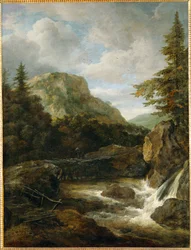 Paesaggio montano con cascata (dipinto su tela)