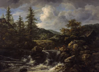 Paesaggio boscoso con cascata
