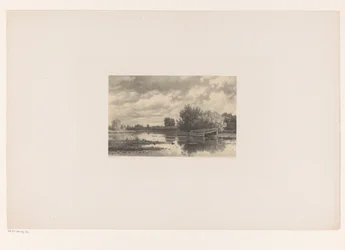 Paesaggio fluviale con fienile