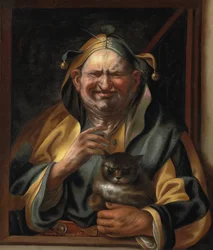 Un giullare con un gatto