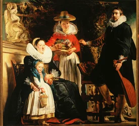 Jacob Jordaens e la sua famiglia in un giardino (dipinto su tela)