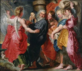 Lot e la sua famiglia lasciano Sodoma (sulla base della composizione di Rubens).