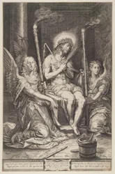 Cristo sulla pietra fredda con due angeli