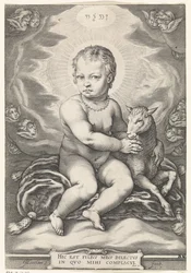 Bambino Gesù seduto con agnello
