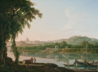 Una vista lontana di Roma attraverso il Tevere