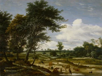 Paesaggio con pastori e bovini