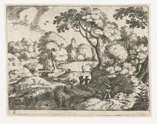 Paesaggio con viaggiatore e soldati