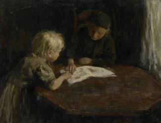 Bambini con un libro illustrato
