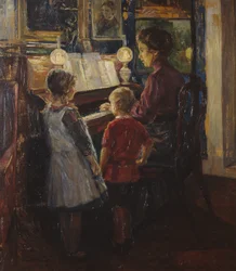Donna e bambini al pianoforte