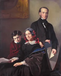 La signora A J Schmidt-Keiser, vedova del pittore Willem Hendrik Schmidt (1809-49), maestro di Jacob Spoel, con il fratello J N Keiser e il figlio di dieci anni