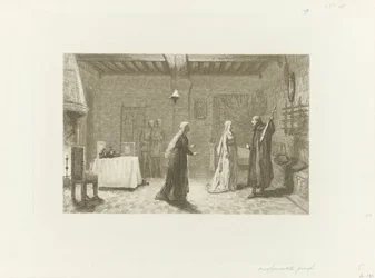 Figure in una sala interna di un castello